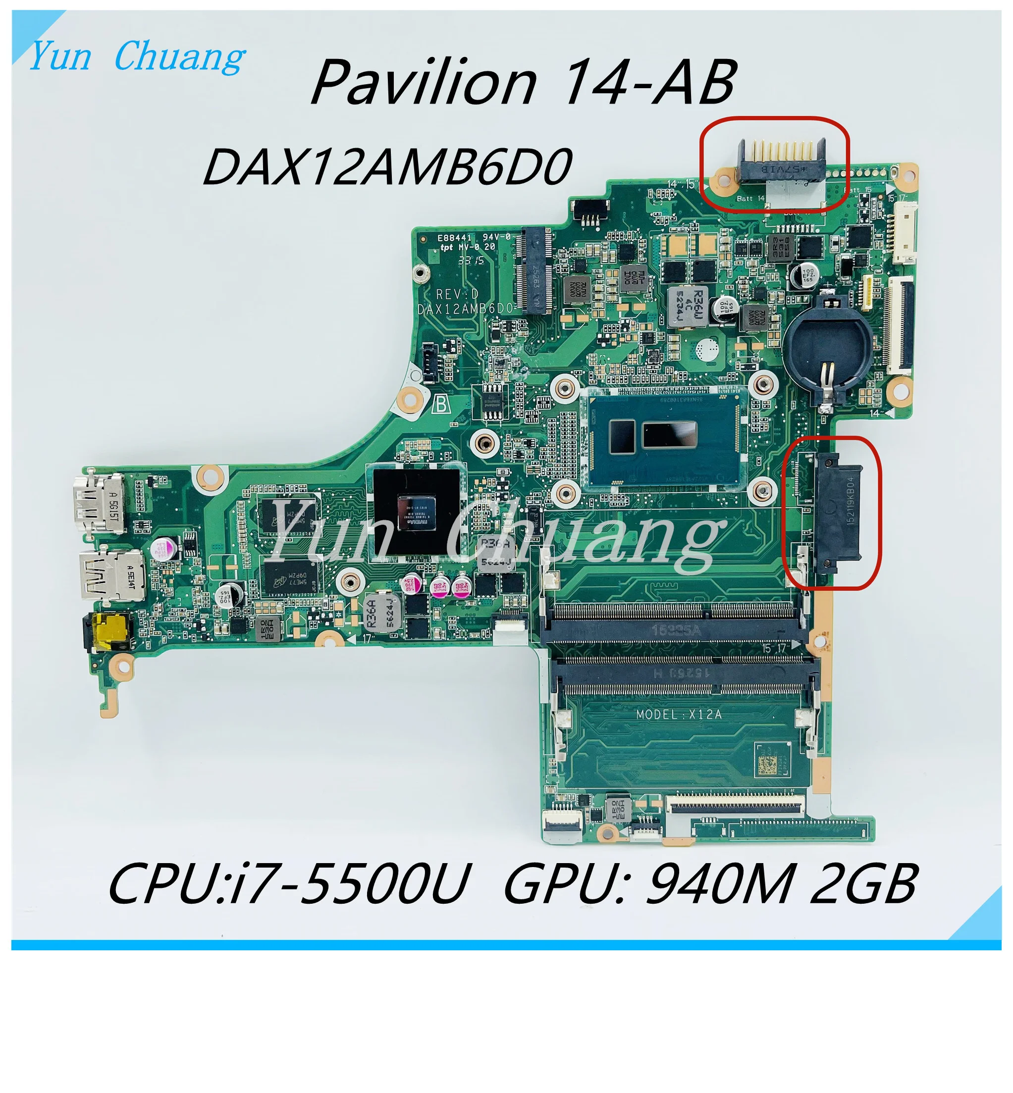 DAX12AMB6D0 For HP Pavilion 14-AB Laptop Motherboard With I5-5200U I7-5500U CPU 940M 2GB GPU DDR3L 100% work Motherboard