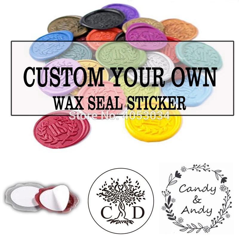 Personalized Self Adhesive Wax Seal Stickers  With wreath two initial wax stamp   ,Custom Wedding Invitation stickers,25Colors