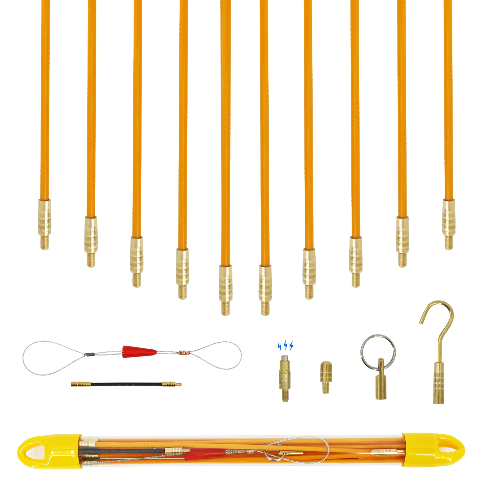 10pcs Push Pull Rod Fish Tape Holder & Connectors Fiberglass Wire Cable Running Rods Electrical Access Kit