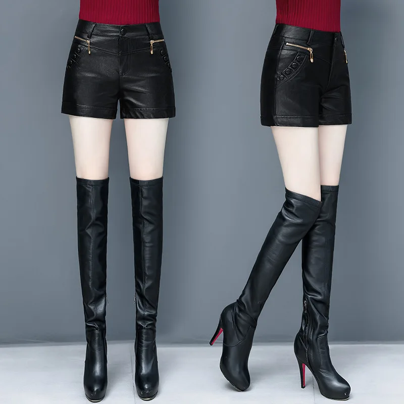 

2020 Spring and summner ladies Casual PU Leather shorts A-line Leather shorts DK340