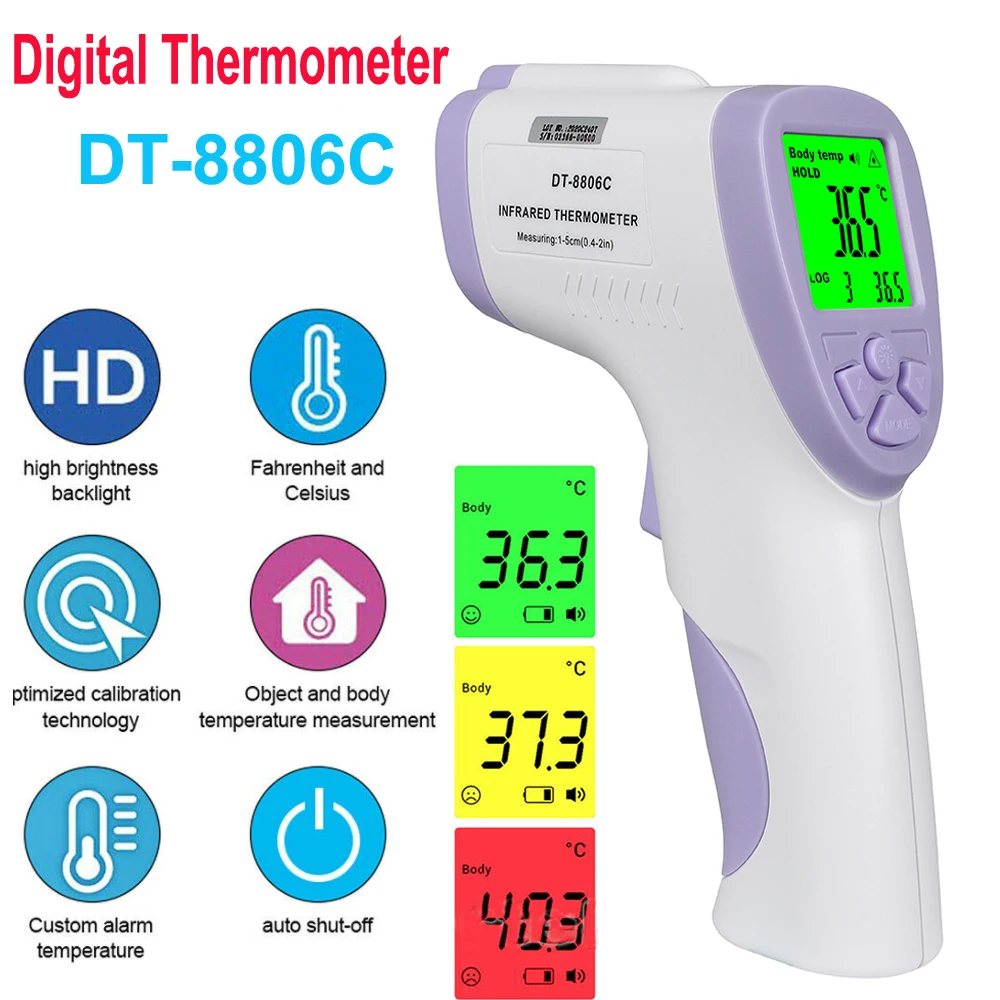 

DT-8806C IR Infrared Digital Thermometer LCD Non-Contact Forehead Baby Adult Body Termomete Handheld Laser Temperature Gun Meter