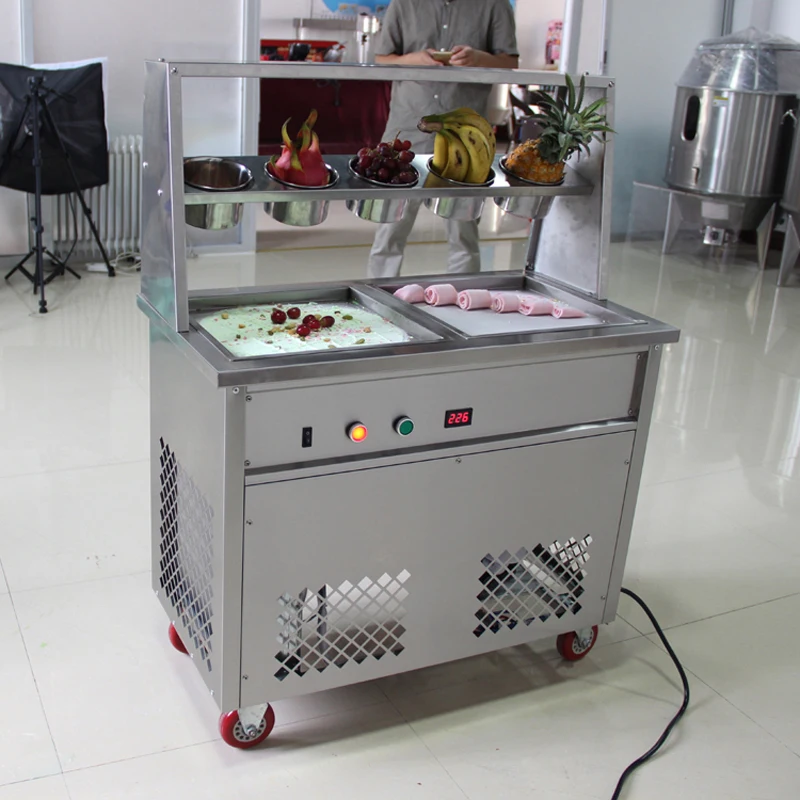 Thai-style fried yogurt ice cream machine fried ice cream roll machine with 2 square pots five small bowls commercial stainless