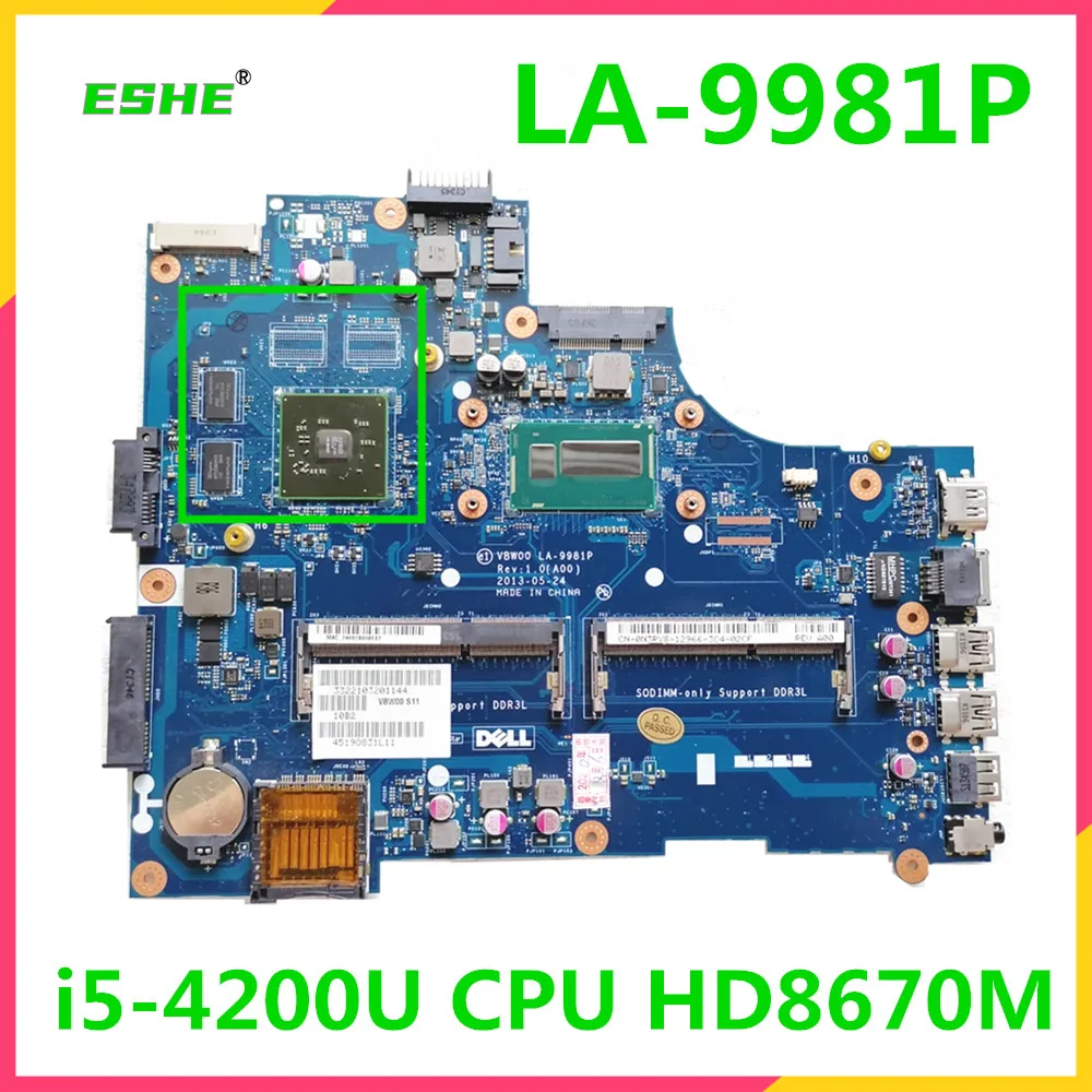 VBW00 LA-9981P With i3 i5 i7 CPU CN-08MVM8 001RFH 0MXM3Y CN-04TGXY 4TGXY For Dell Inspiron 15R 3537 5537 Laptop Motherboard