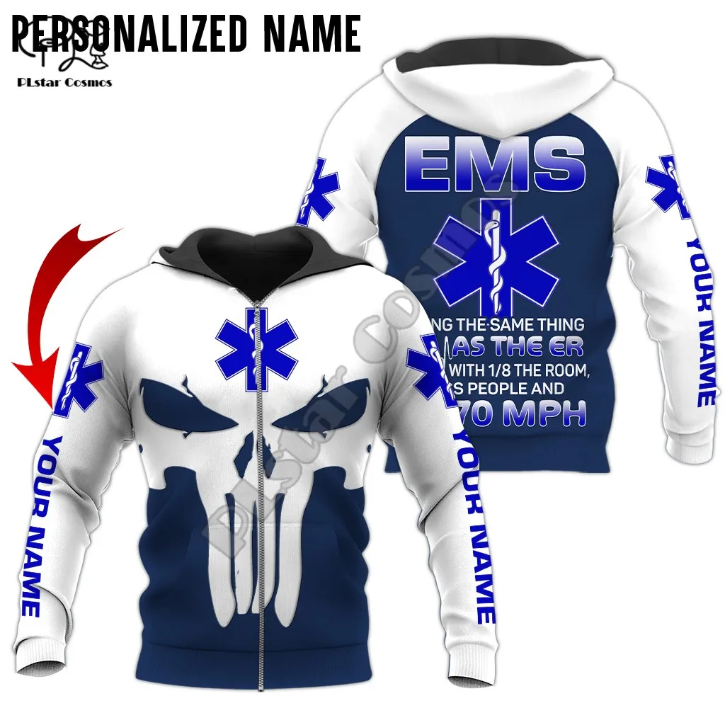 PLstar Cosmos Emergency Medical Service EMS 3D Printed Hoodies Sweatshirts Zip Hooded For Men/Women Casual Streetwear Style-E06