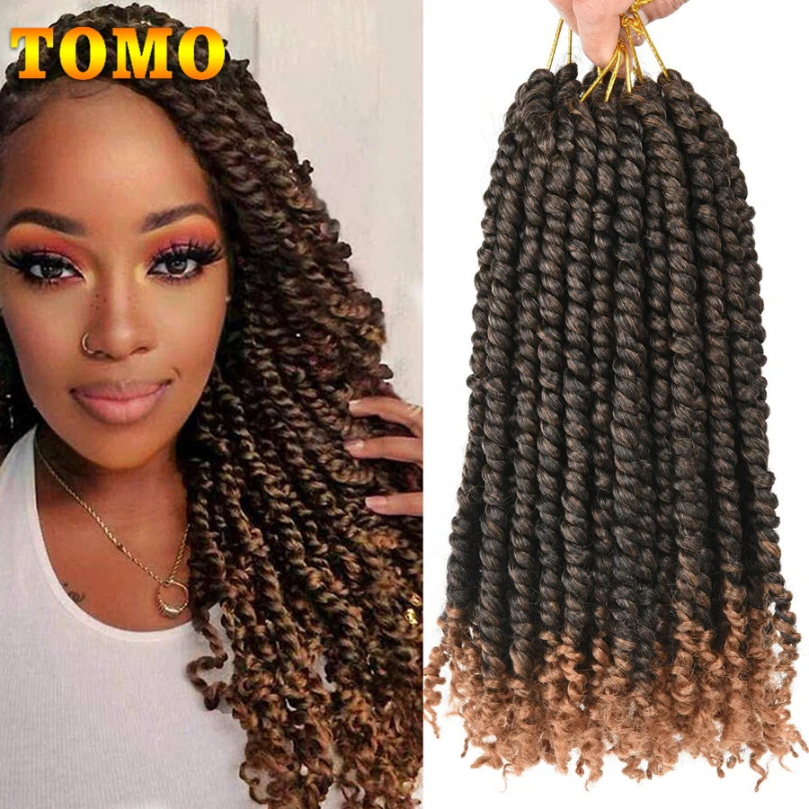 TOMO 12 18 24 Inch Pre-twisted Passion Twist Hair Ombre Pre-looped Synthetic Bomb Twist Crochet Braids Hair Extensions 16 Roots