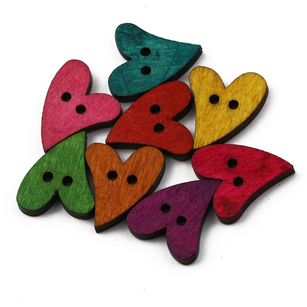 50PCS Mixed Handmade Heart Wooden Buttons Wedding Home Decoration For Clothing Sewing Accessories Crafts Wood Button