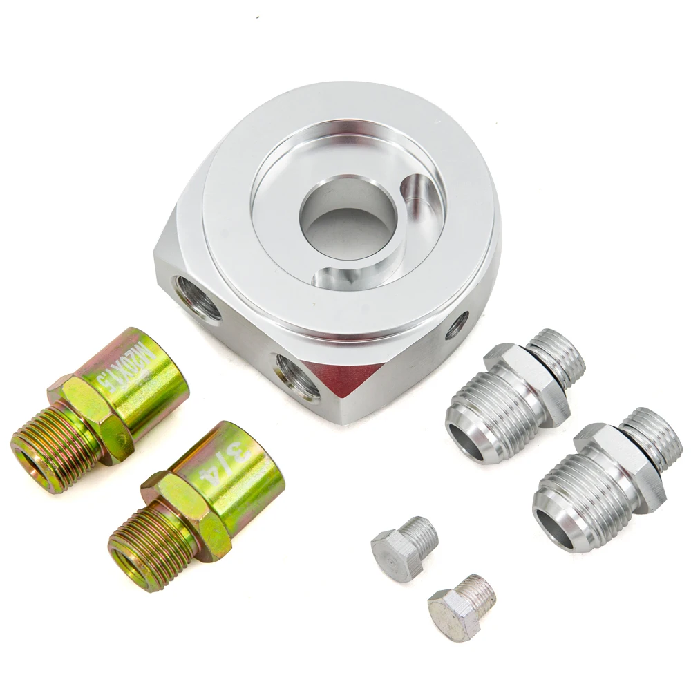 

Aluminum Oil Sandwich Adapter Oil Cooler With 2PCS AN10 Hose End Fitting And 1PCS 3/4-16UNF 1 PCS M20X1.5 Adapter