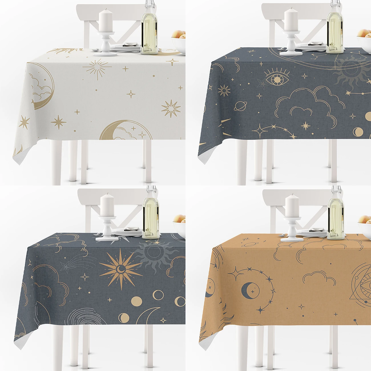 

Rectangle Tablecloth for Divination Witchcraft Moon Sun Magical White Waterproof Anti-stain Picnic Blanket Home Kitchen Decor