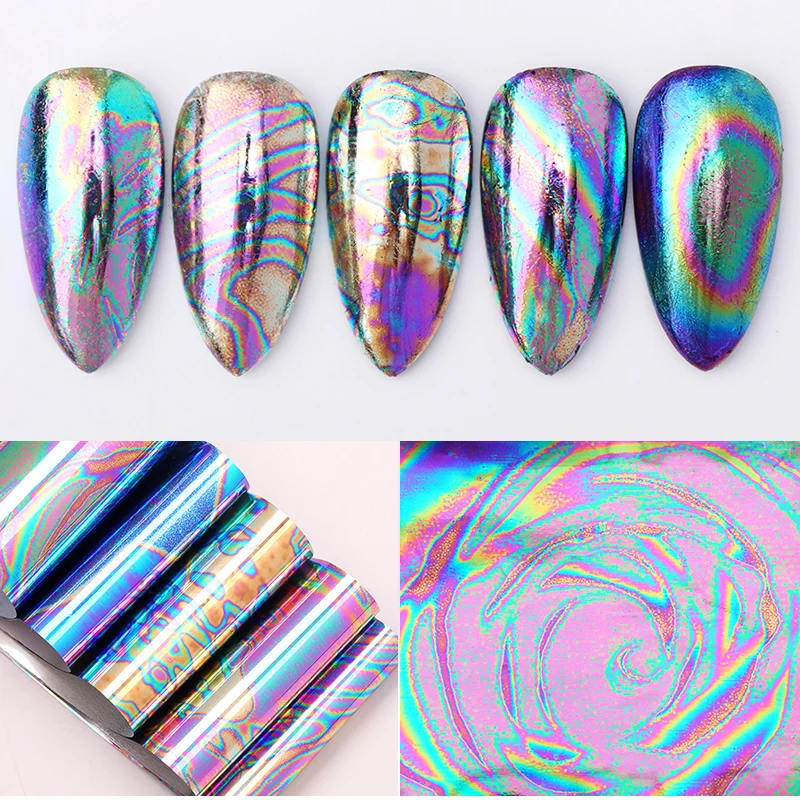 10pcs Chameleon Nail Polish Stickers Set Marble Transfer Foil iridescent Sliders Wraps Adhesive Decals Nail Art Decorations