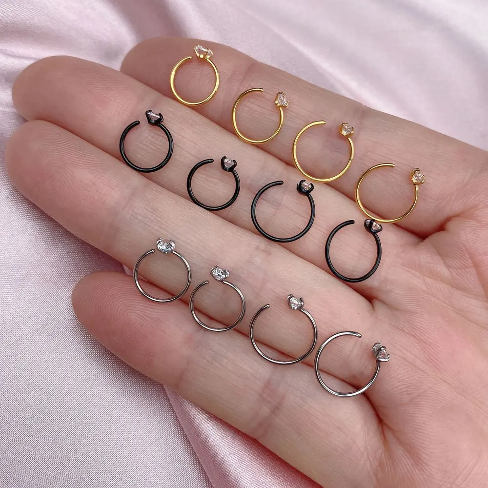 

1Pcs Stainless Steel Zircon Heart Star Nose Hoops Ear Piercing Tragus Nose Rings Ear Cartiliage Tragus Earring Men Body Jewelry