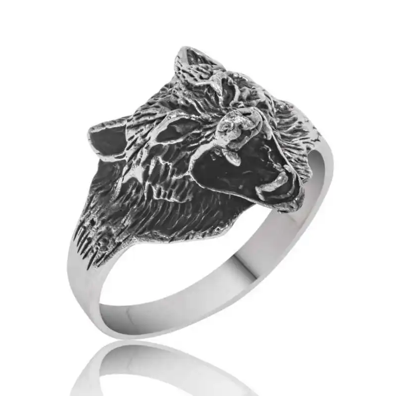 Silver Wolf Head Men's Ring - 925 Sterling Men's Jewelry Wedding Birthday Gift - Box - Men - Fashion - Botiva - Size - Turkish - Patterned Embroidery