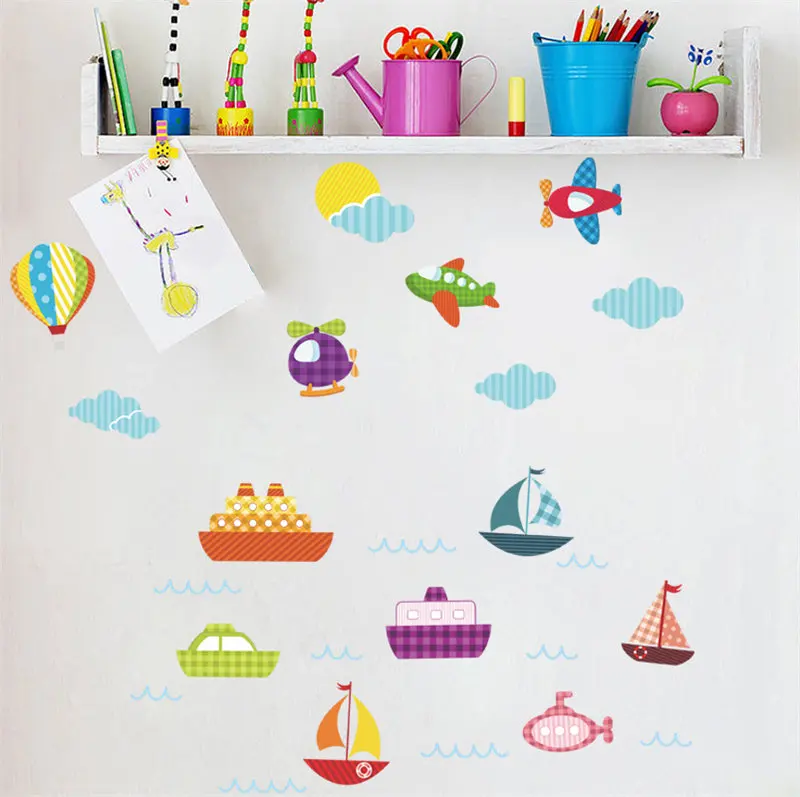 Airplane Ship Transportation Wall Sticker For Kids Room Decoration Cartoon Mural Art Diy Home Decals