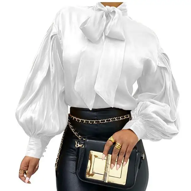 Spring New Solid Color Ruffles Decoration  Vintage Style Stand Collar Long Sleeve Women Shirt