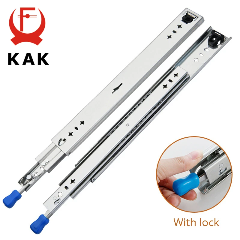 KAK Drawer Runners with Lock 10 to 50 inch Ball Bearing Three Fold Full Extension Heavy Duty Slide Rail Drawer Slides Hardware