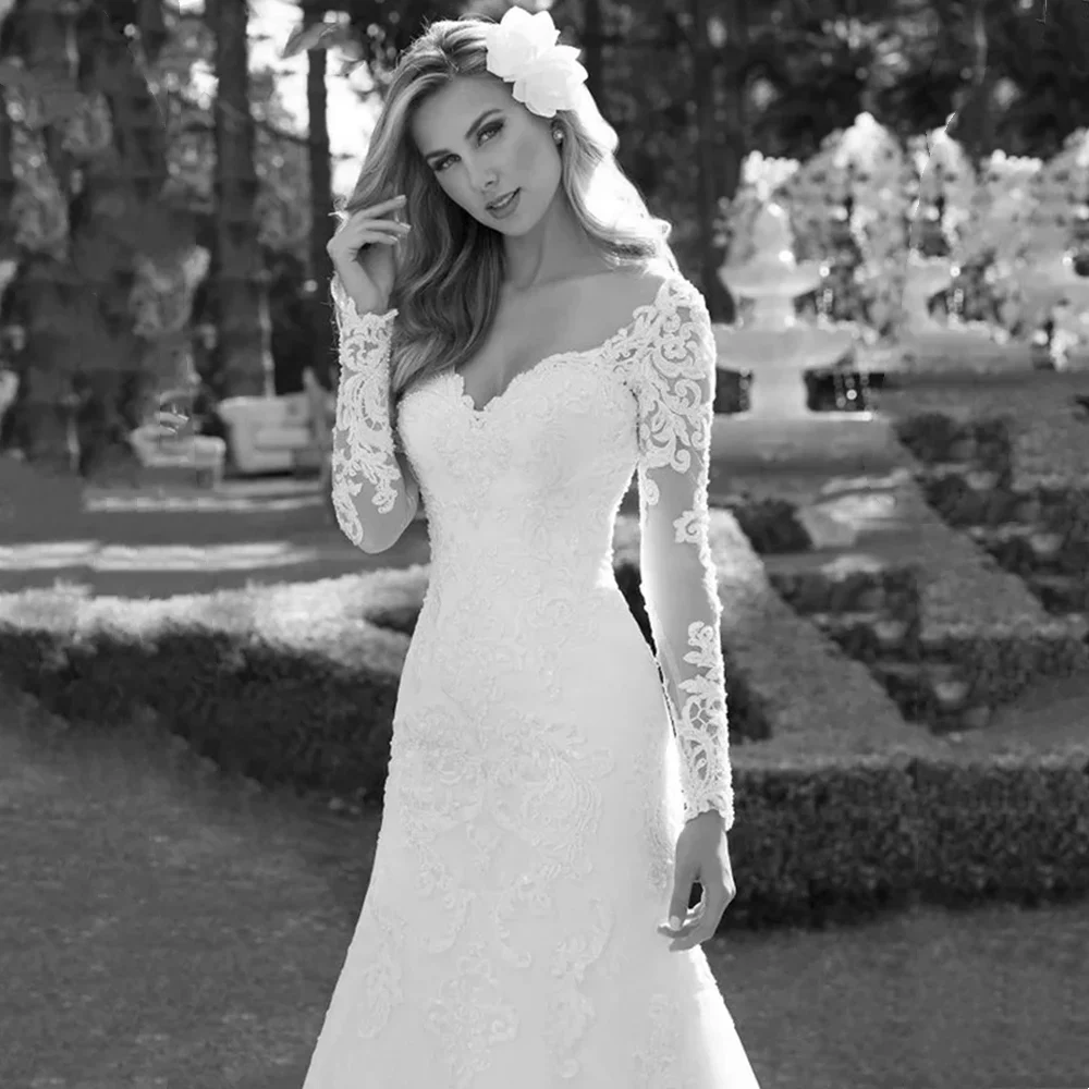 Vestidos De Novia Châu Phi Dài Tay Nàng Tiên Cá Váy Cưới 2022 Ren Appliques Gợi Cảm Ảo Giác Lưng Cô Dâu Đầm Cô Dâu Đồ Bầu