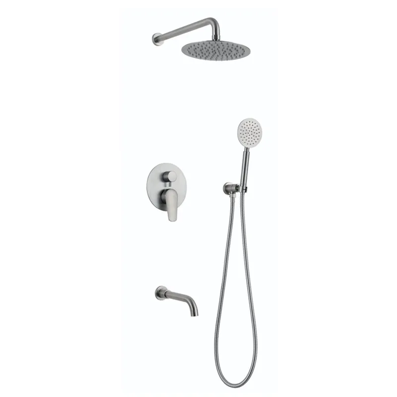 3 functions Lead-Free SUS304 Faucet Wall Mount Bathroom 8''-12'' Rainshower& Handshower Shower Set Brushed Stainless ST02