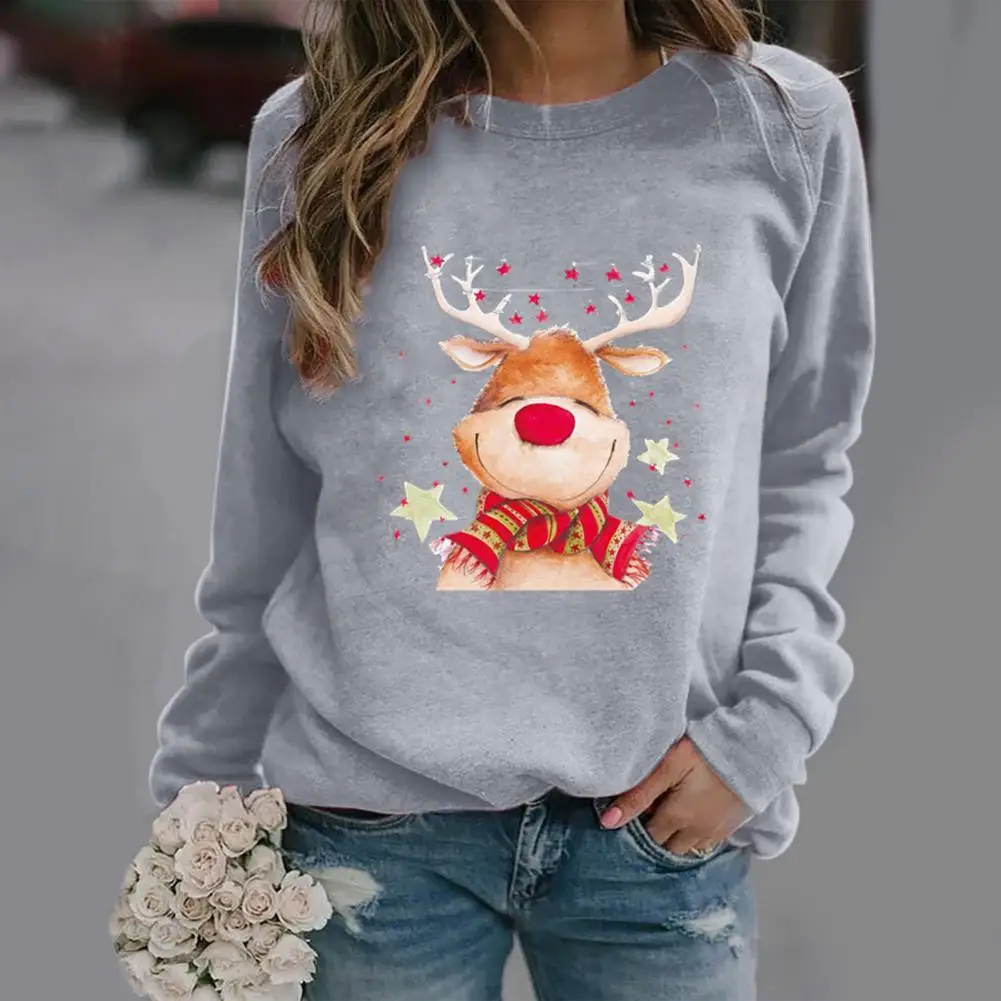 Casual Sweatshirt Skin-friendly Sweatshirt Jumper Lightweight Thick  Trendy Deer Star Print Christmas Jumper