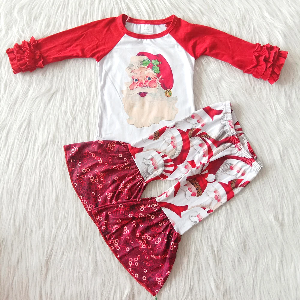 

Z819-01 new arrival boutique girl long sleeve outfit girl christmas outfit with cartoon kids fashion winter santa clothing set
