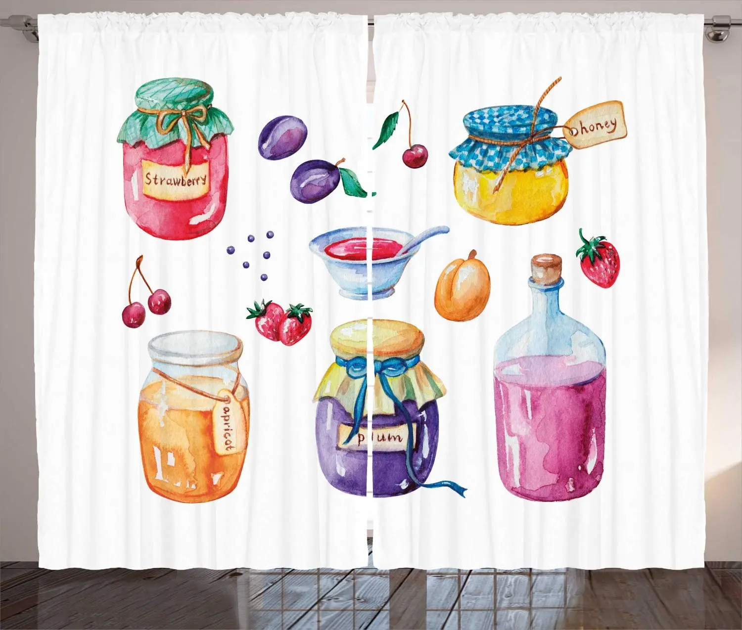 

Jam Curtains Colorful Hand Painted Doodle Berries and Fruits Marmalade Illustration Living Room Bedroom Window Drapes