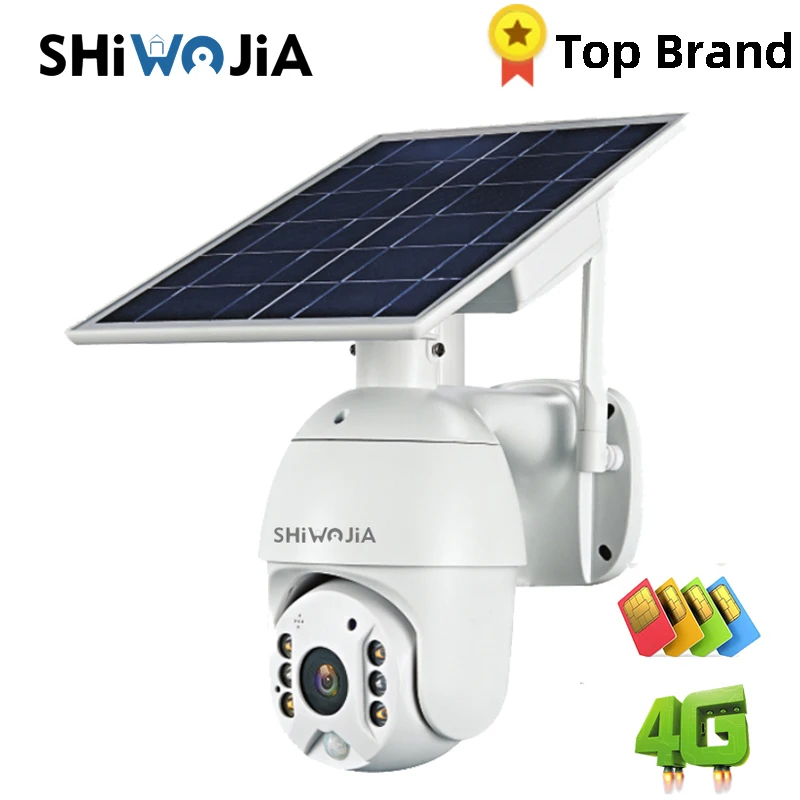 SHIWOJIA 4G / WI-FI Version 1080P HD Solar Panel Outdoor Surveillance Camera Smart Home Alarm Long Standby for Farm Ranch Forest