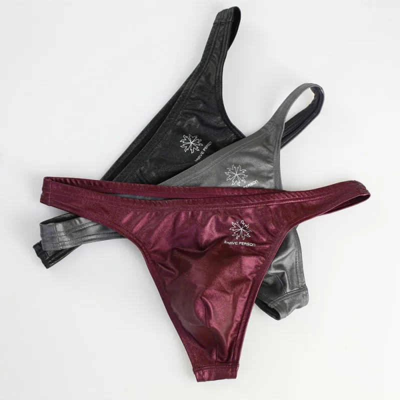

Men's TPants Thongs Bikini G-strings Lingerie Underwear Brave Person Imitation Leather Briefs Underpants Men Panties Low Waist