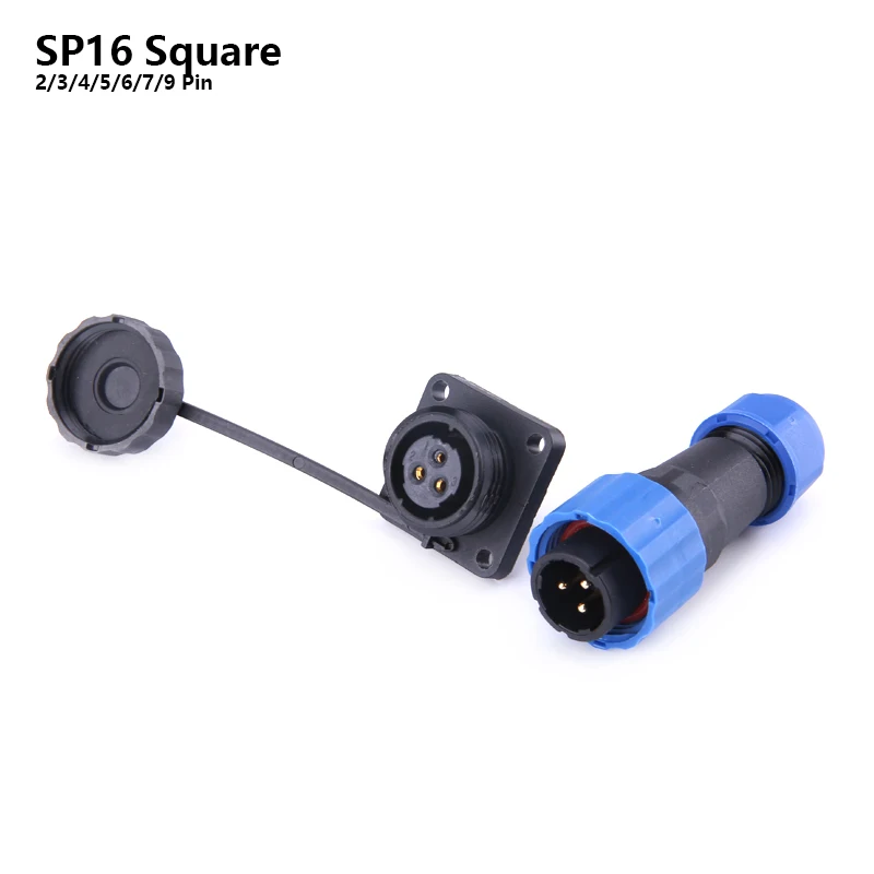 SP16 Waterproof Connector IP68 Cable Connector Plug & Socket Male And Female 2 3 4 5 6 7 9 Pin Square Aviation Plug DIY YOU