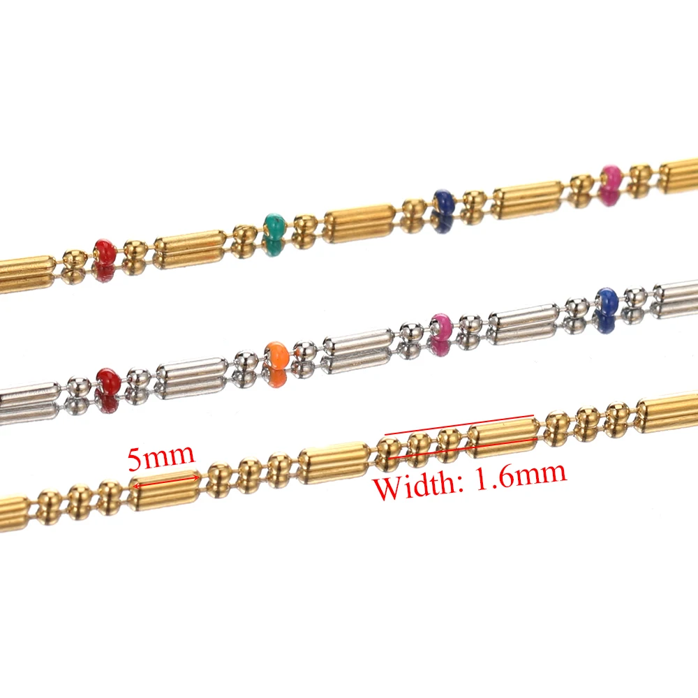 1 Meter Stainless Steel Colorful Enamel Beads Ball Link Chains DIY Jewelry Making Necklace Bracelets Anklets Findings In Bluk
