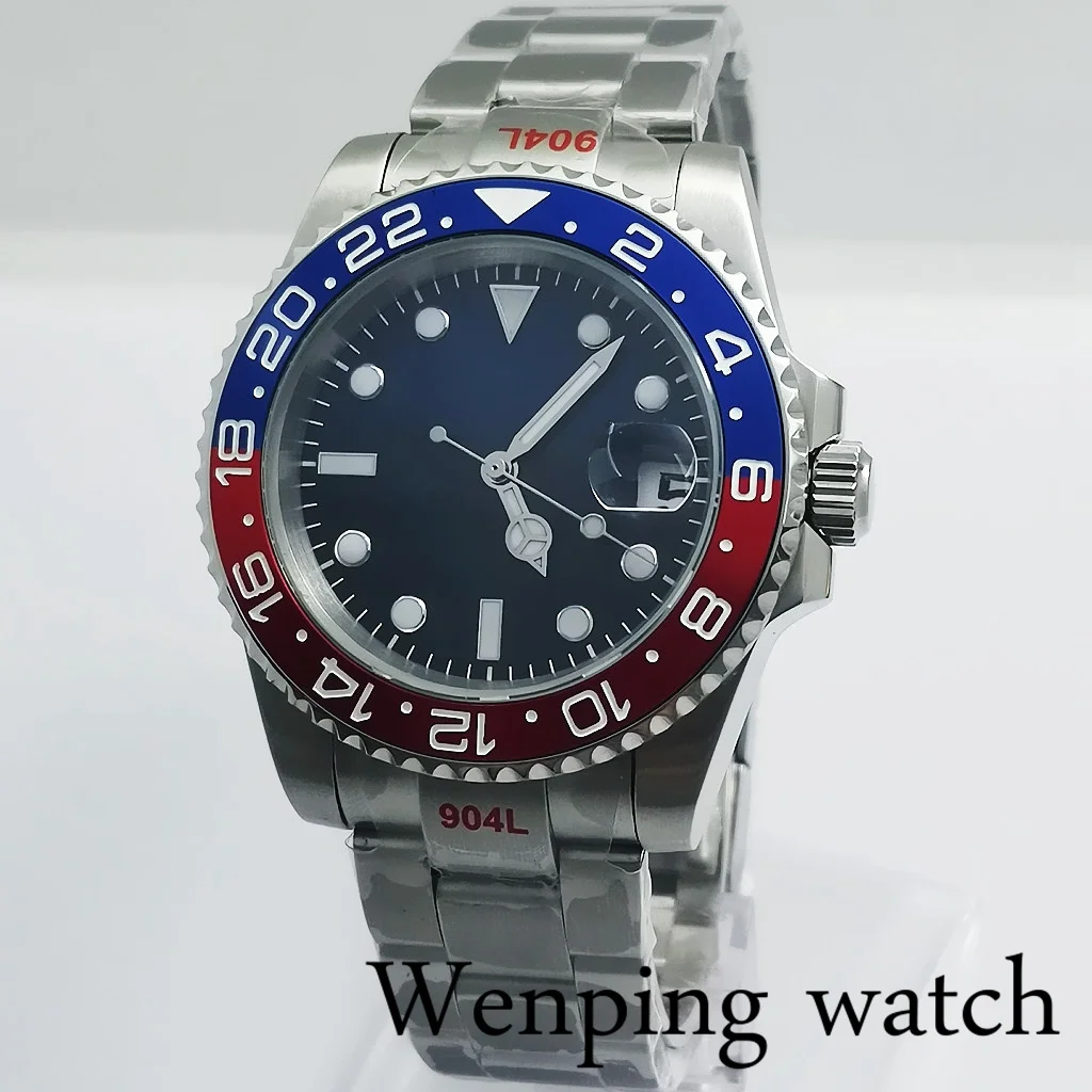 

New 40mm Men's Top Luxury Watch Sapphire Crystal Ceramicc Bezel Half Blue Half Black Blue Dial NH35 Movement Automatic Watch