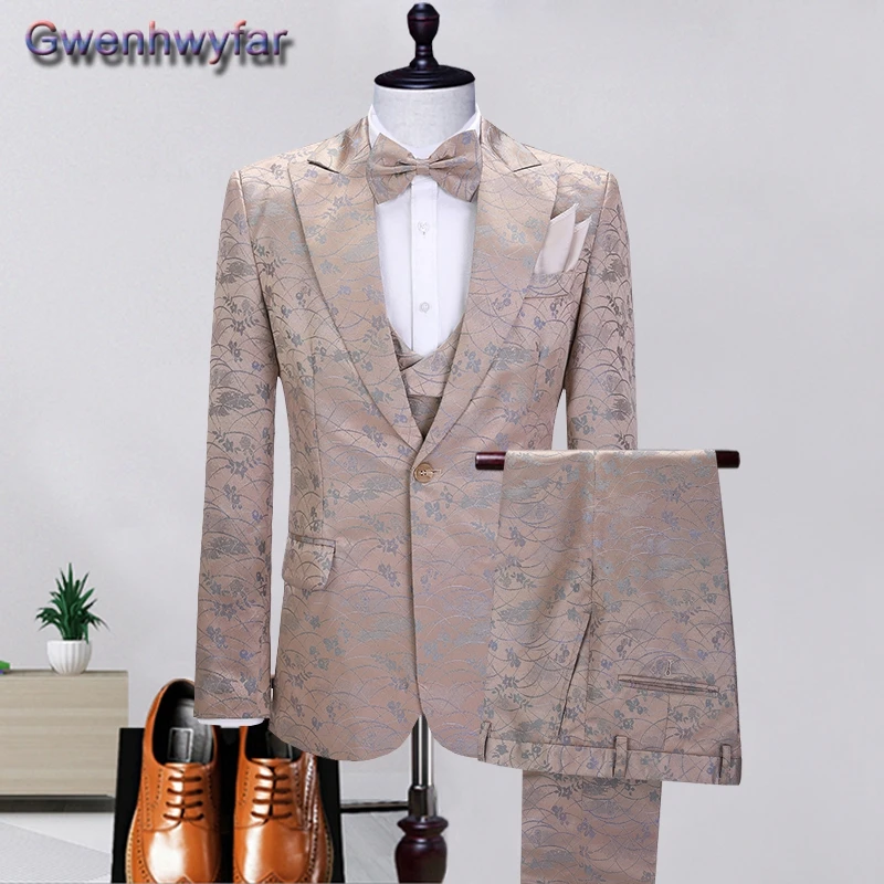 

Gwenhwyfar Custom Made Suit Men, Slim Fit Shawl Collar Men Suits For Wedding, Three Pcs Fashion Print 3 Piece Prom Groom Tuxedos