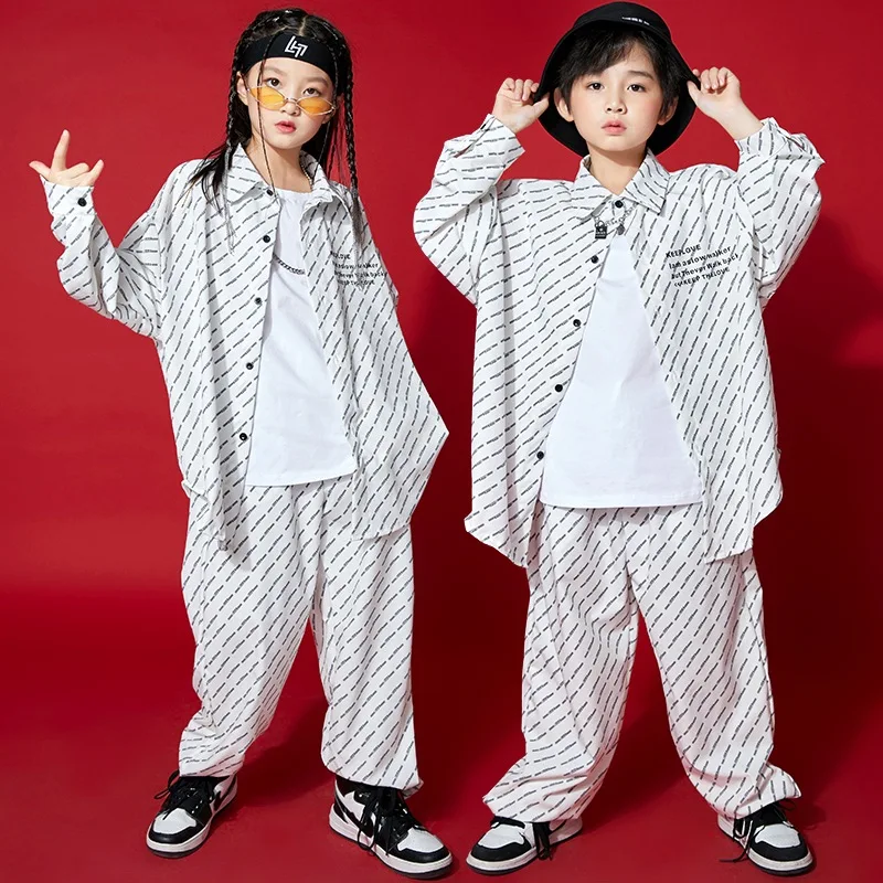 Kid Kpop Outfit Clothing for Girls Boys Geometry Print Oversized Print Shirt Top Streetwear Loose Pants Hip Hop Dance Costumes