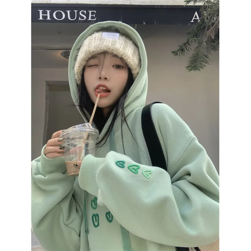 2021 Autumn and Winter korean style Love thick hoodies womens Plus Velvet warm sweatshirts and pullovers (N0317)