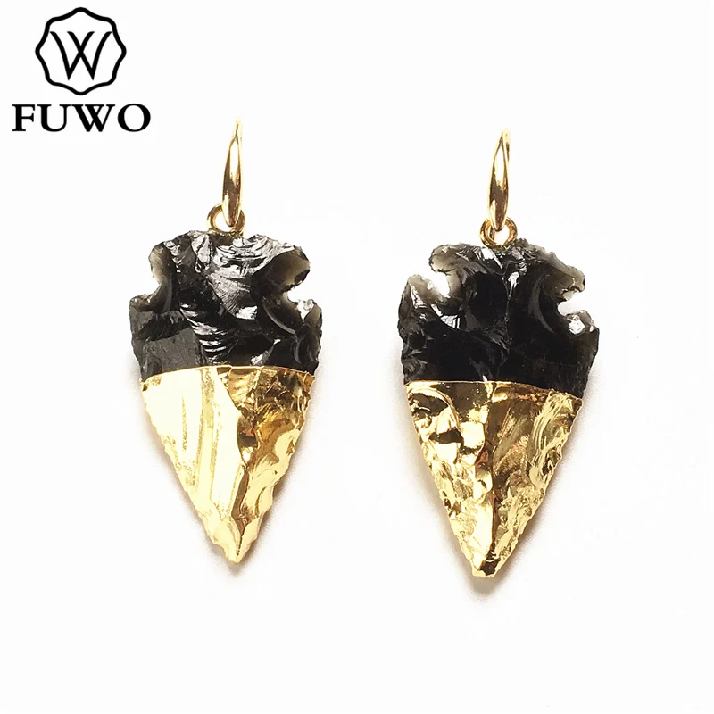 

FUWO Wholesale Obsidian Arrowhead Earrings,Golden Plated Black Crystal Jewelry For Women Party Wedding Gift 5Pairs/Lot ER277