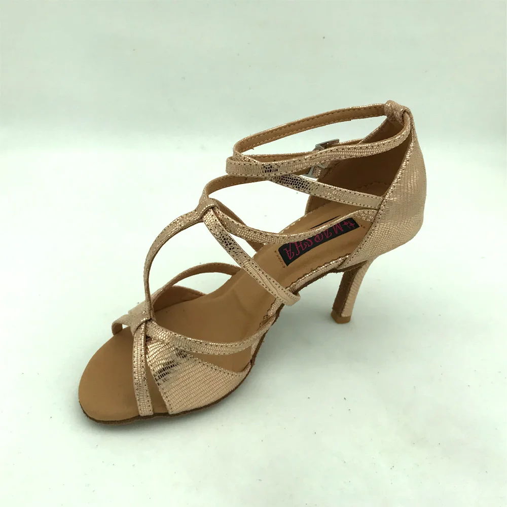 Zapatos de baile latino de tacón alto de 8,5 cm para mujer, calzado de Salsa, zapatos de prazage, cómodos, cuero genuino, MSL6232LGL