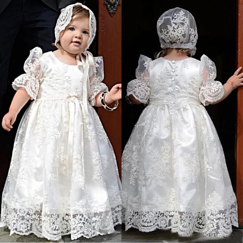 

O-Neck Lace With Half Sleeve Kids Formal Wear Birthday Christmas Girls Pageant Baby Children Party Dress Flower Girls Dresses