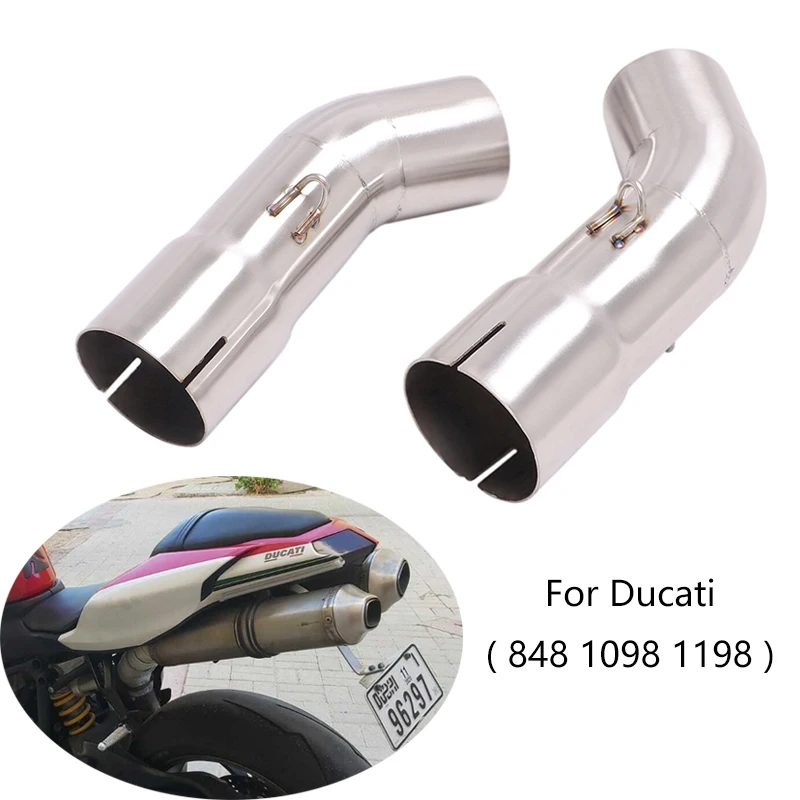 For Ducati 1198 1098 848 Exhaust Pipe Motorcycle Stainless Steel Middle Link Tube Slip On 51mm Mufflers Left Right Under Seat