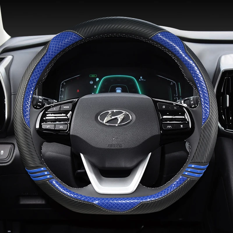 Carbon Fiber Leather Car Steering Wheel Cover For Hyundai Elantra Santa Fe Sonata Tucson Gtz Matrix Accent LAFESTA  Accessories