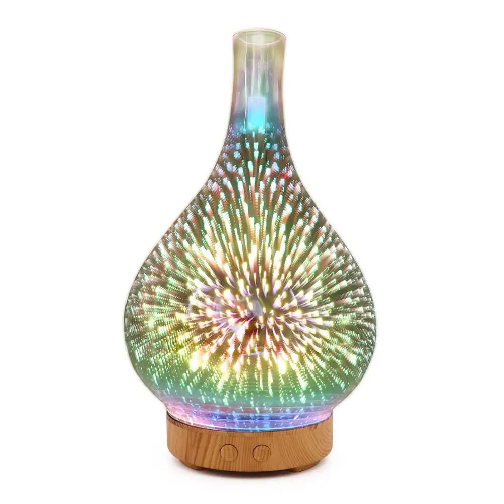 100ml 3D Glass Firework Patten Aroma Diffuser Ultrasonic Humidifier Aromatherapy Essential Oil Nebulizer With 7 LED Night Lights