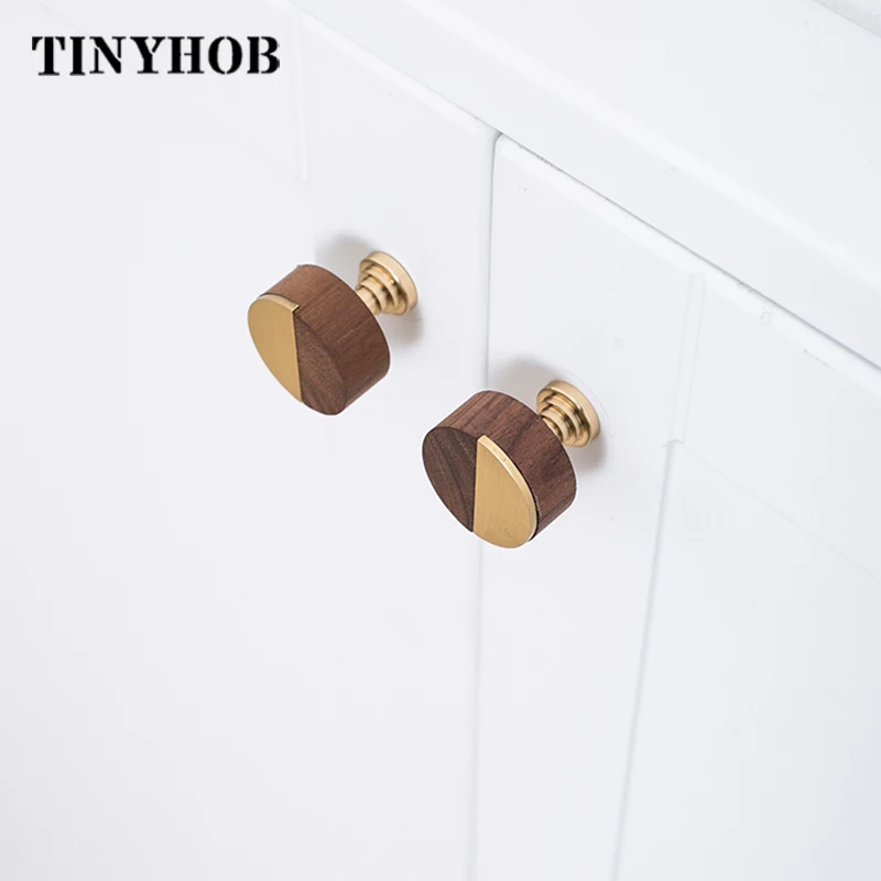 TINYHOB  Walnut Brass Furniture Handles Nordic Pulls Cupboard Wardrobe Dresser  Wine Bar Drawer Cabinet Knobs