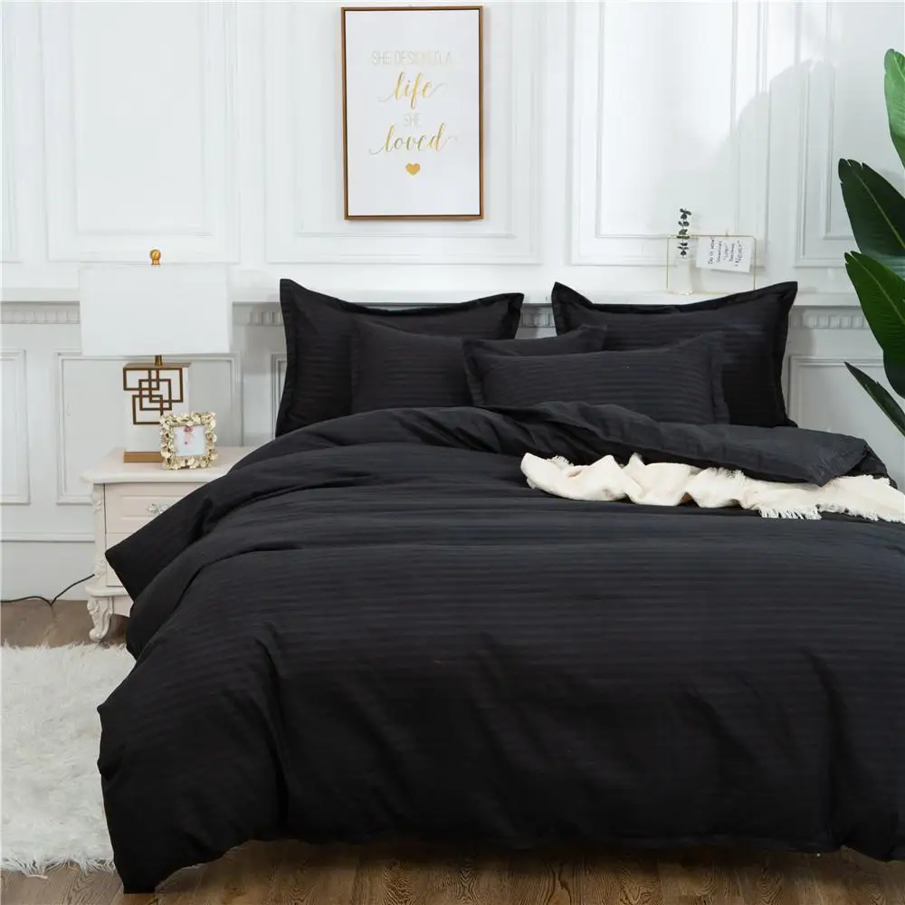 Home Textile Black Quilt Set Double Queen King Size Bedding Set Solid Color High Quality Comforter Duvet Cover