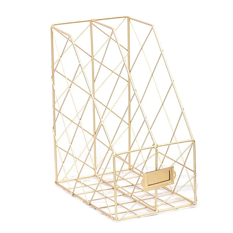 Iron Grid File Holder Simple Double Layer Desk Shelf Magazine Book Storage Rack 24BB