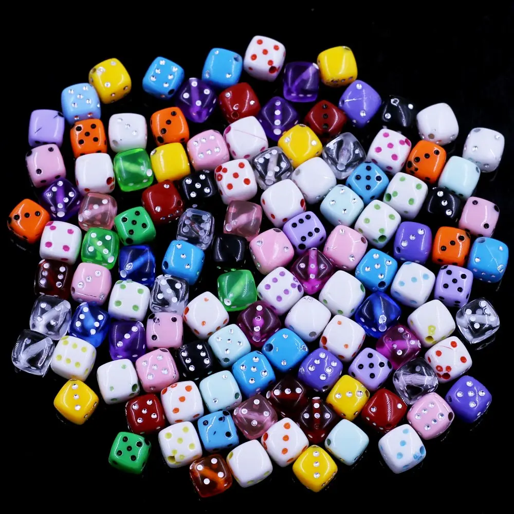 100Pcs Spacer Beads Dice Square Acrylic Dot Cute For Charm Necklaces Mixed Colorful Jewelry DIY Findings 8mm