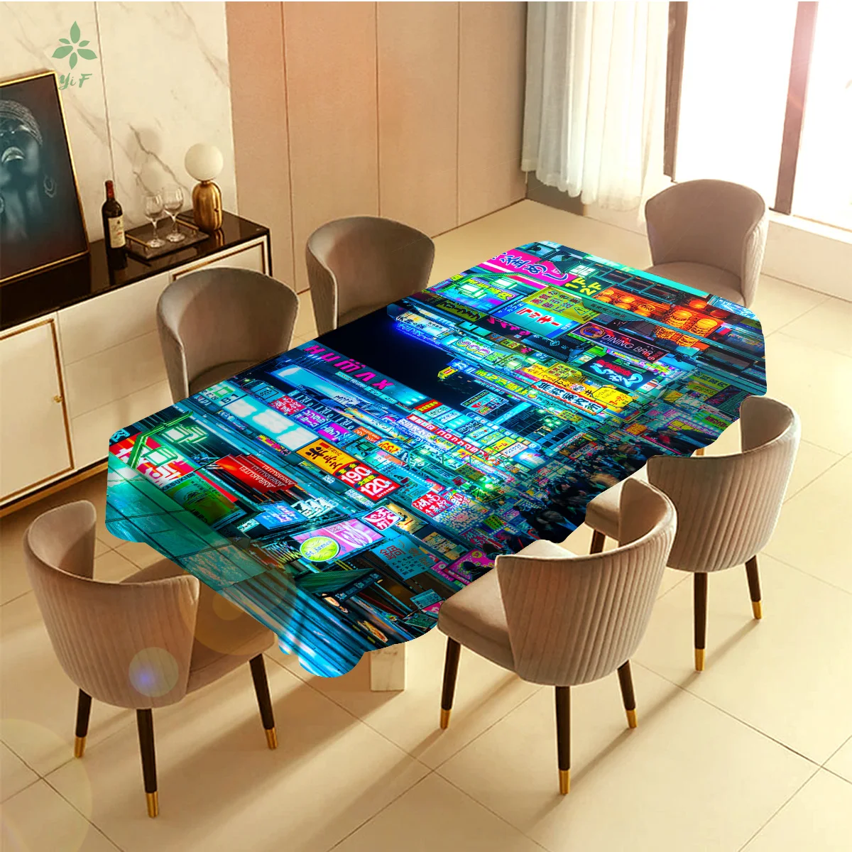 

Tokyo Night City Streetscape Features Waterproof And Oil-proof Tablecloth Modern Fashion Family Table Decoration