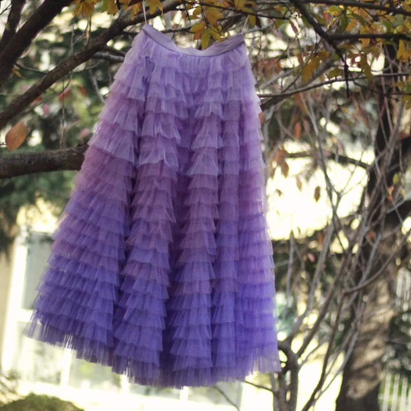 Mingli Tengda Purple Gradual Change Cake Skirt Gauze Puff Skirt Heavy Industry Gauze Skirt Zipper Waist Wedding Petticoat Tulle