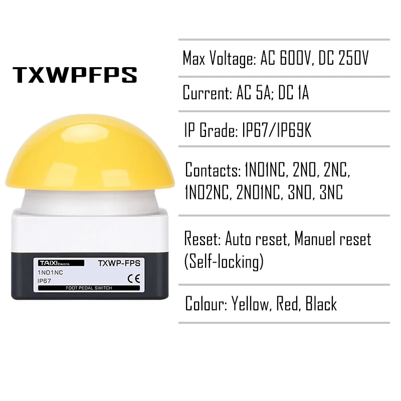 Pedal Switch AC/DC Power Switch NO/NC Start Contactor Emergency Stop Button Foot Handle Push Self Reset Locked In
