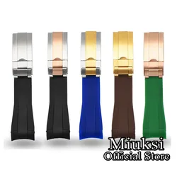 Miuksi 20mm black blue green rubber strap curved end watchband with silver rose gold balck stainless steel buckle