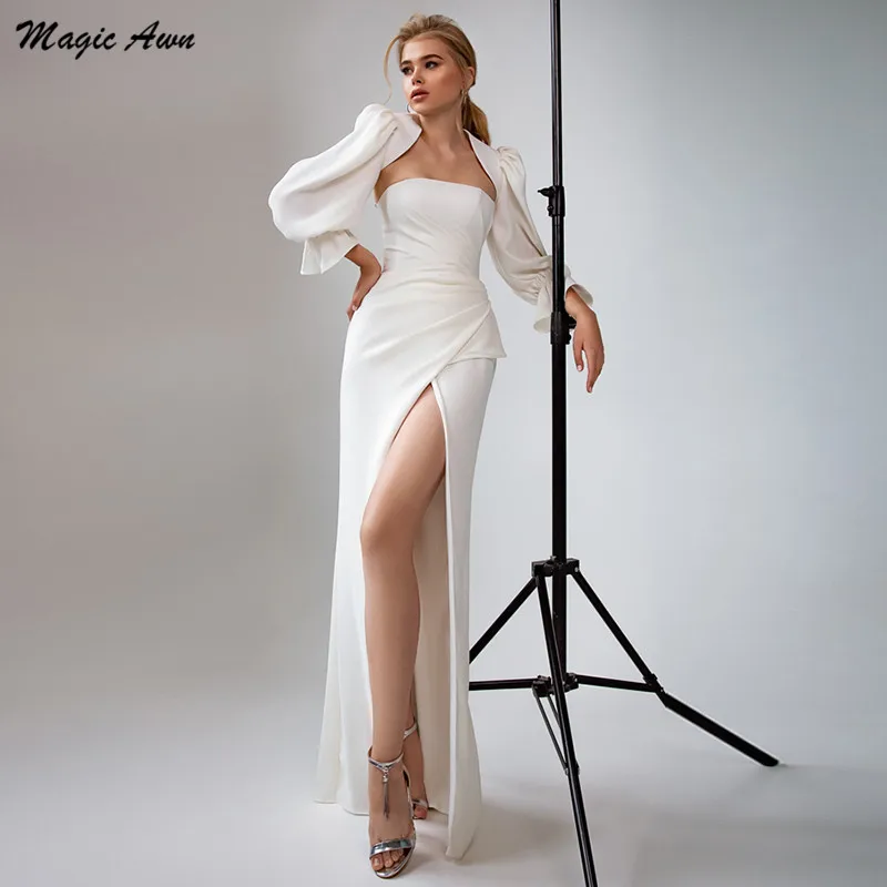 

Magic Awn Mermaid Wedding Dresses 2022 Detachable Long Sleeves Wrap Side Split Simple Boho Mariage Gowns For Women Vestido Novia