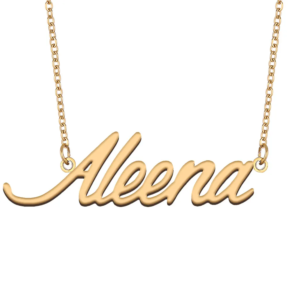 

Aleena Name Necklace for Women Personalized Stainless Steel Jewelry Gold Plated Nameplate Pendant Femme Mothers Girlfriend Gift