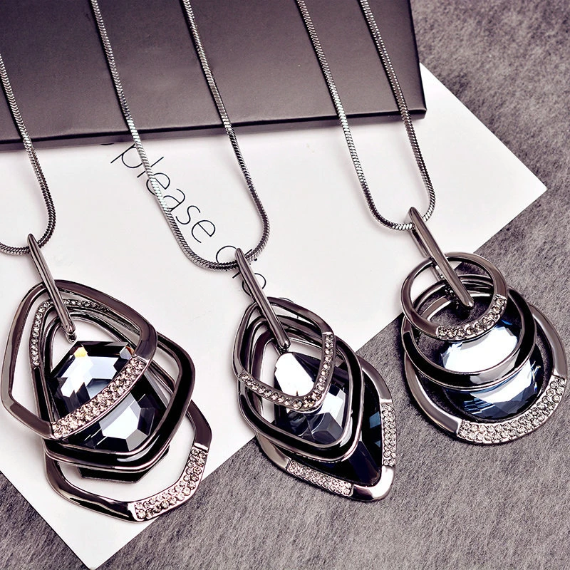 Vintage Geometric Long Necklaces & Pendants For Women Fashion Crystal Necklace Female Boho Silver Color Jewelry Bijoux 2022