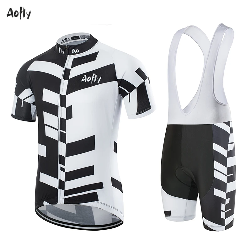 Aofly New Black and white plaid Short sleeve Cycling jersey pants suit men summer MTB pro BICYCLING shirts Maillot Culotte wear