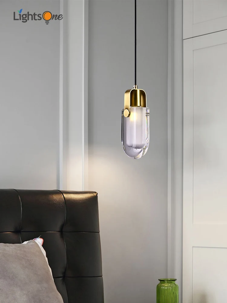 All copper bedside modern minimalist aisle restaurant pendant lamp luxury crystal small pendant lights